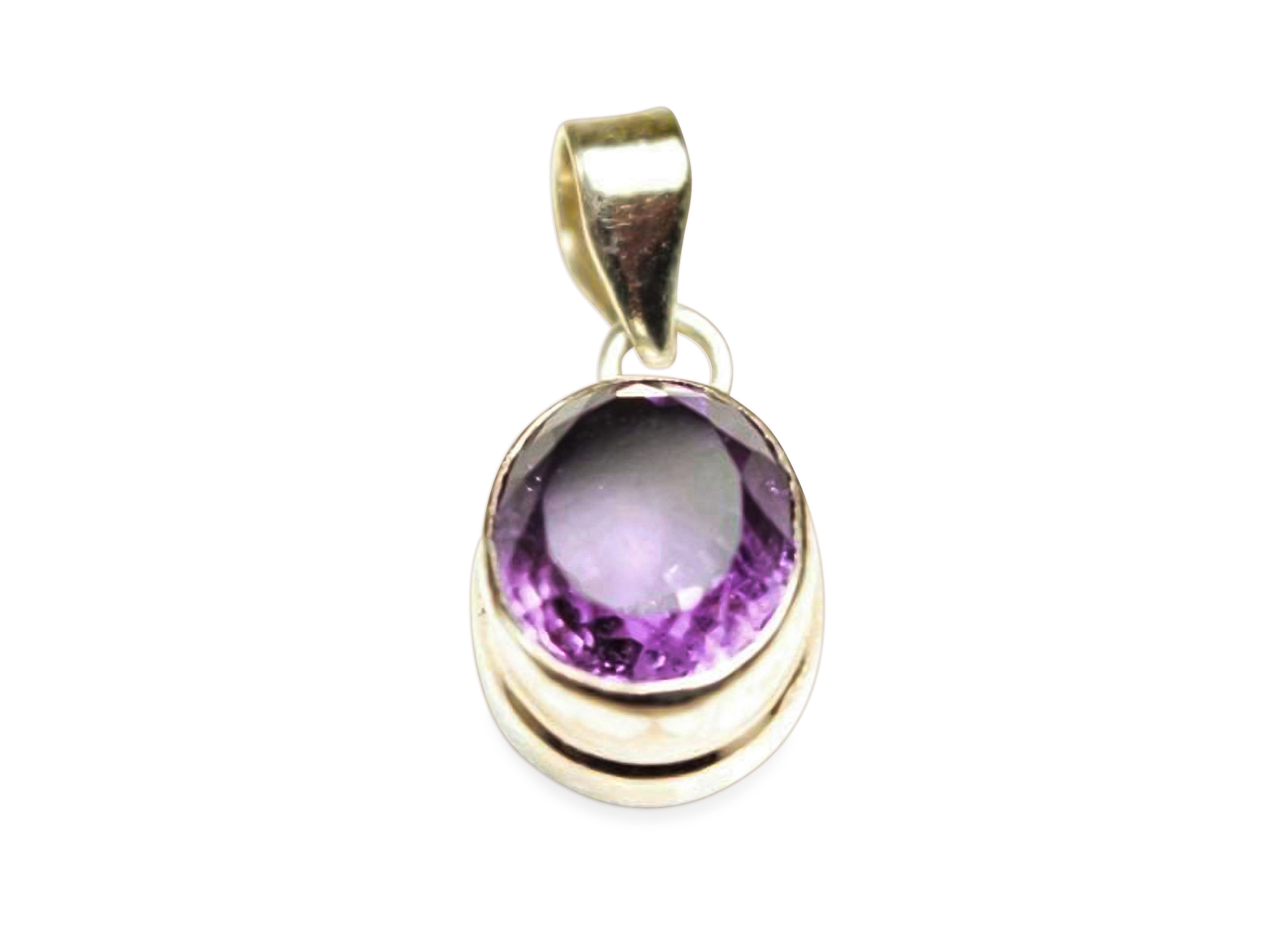 Sterling Silver Amethyst Faceted Oval Pendant - Crystal Dreams
