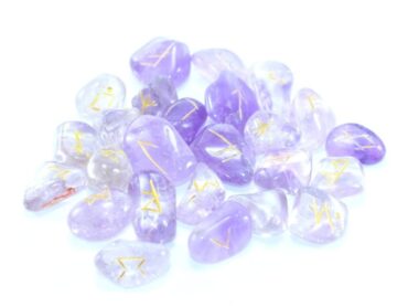 Crystal Dreams World Amethyst Runes Set Engraved With Gold Filling 2