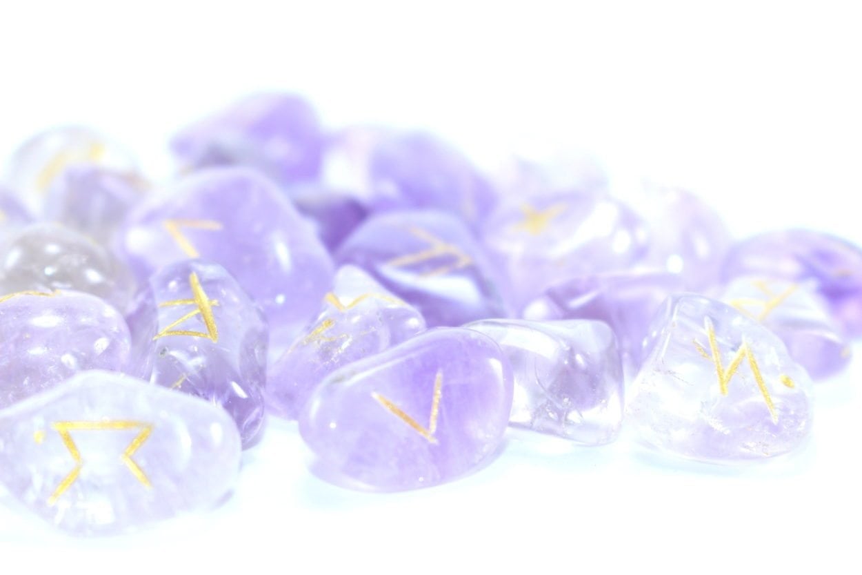 Crystal Dreams World Amethyst Runes Set Engraved With Gold Filling 1