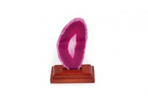 Enhanced Agate Thin Slab “Pink” on Wood Base