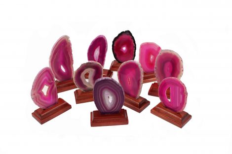 Agate Thin Slab "Pink" on Wood Base - Crystal Dreams