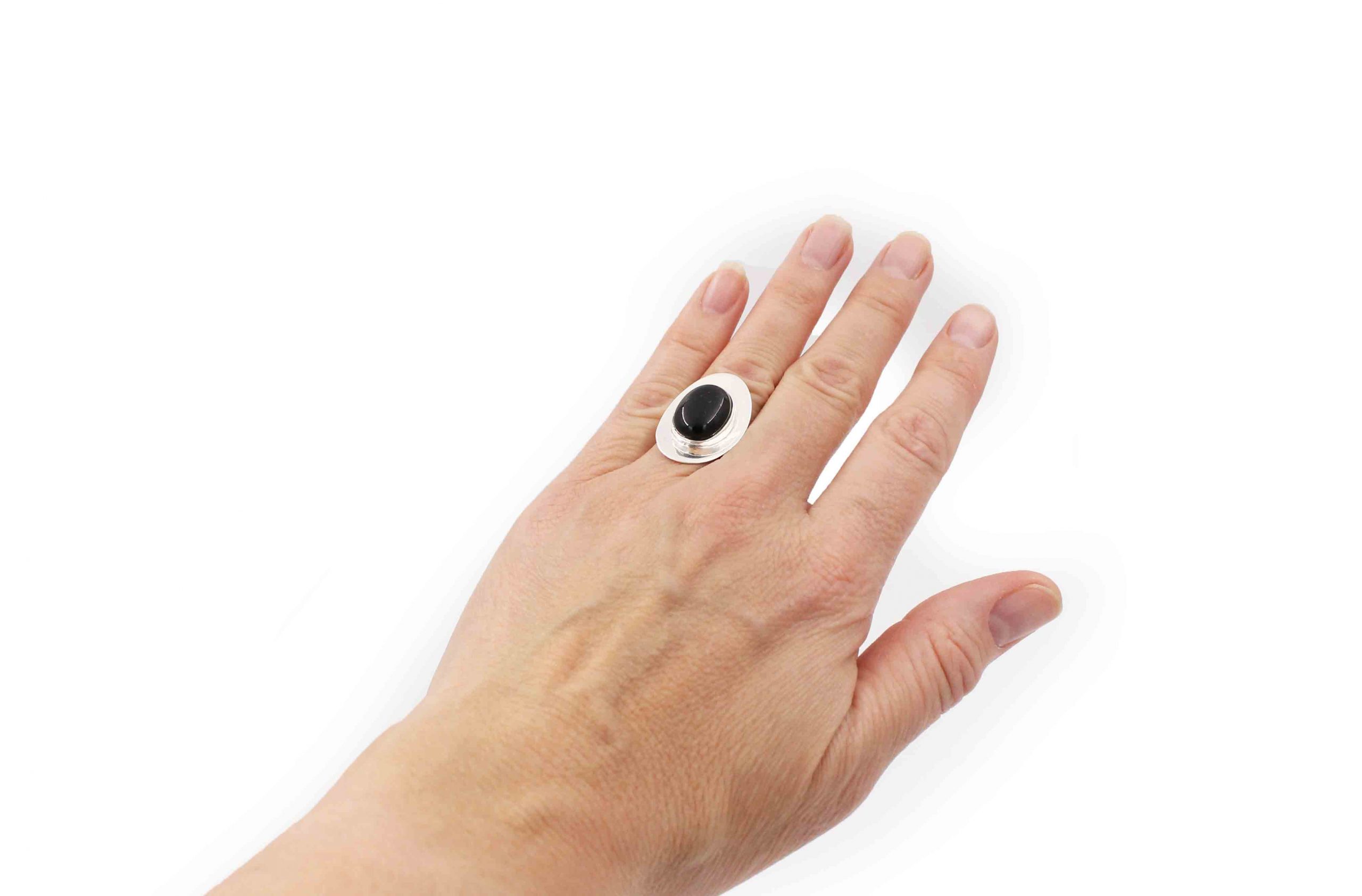 Black Onyx Cabochon Sterling Silver Ring