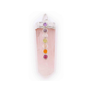 Pendentif de quartz rose des sept chakras