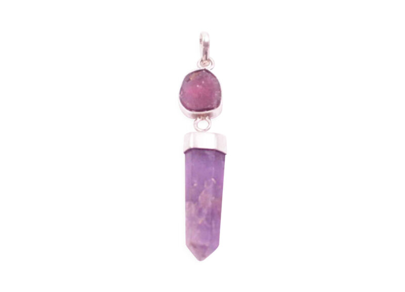 Amethyst and Watermelon Tourmaline Sterling Silver Pendant - Crystal Dreams