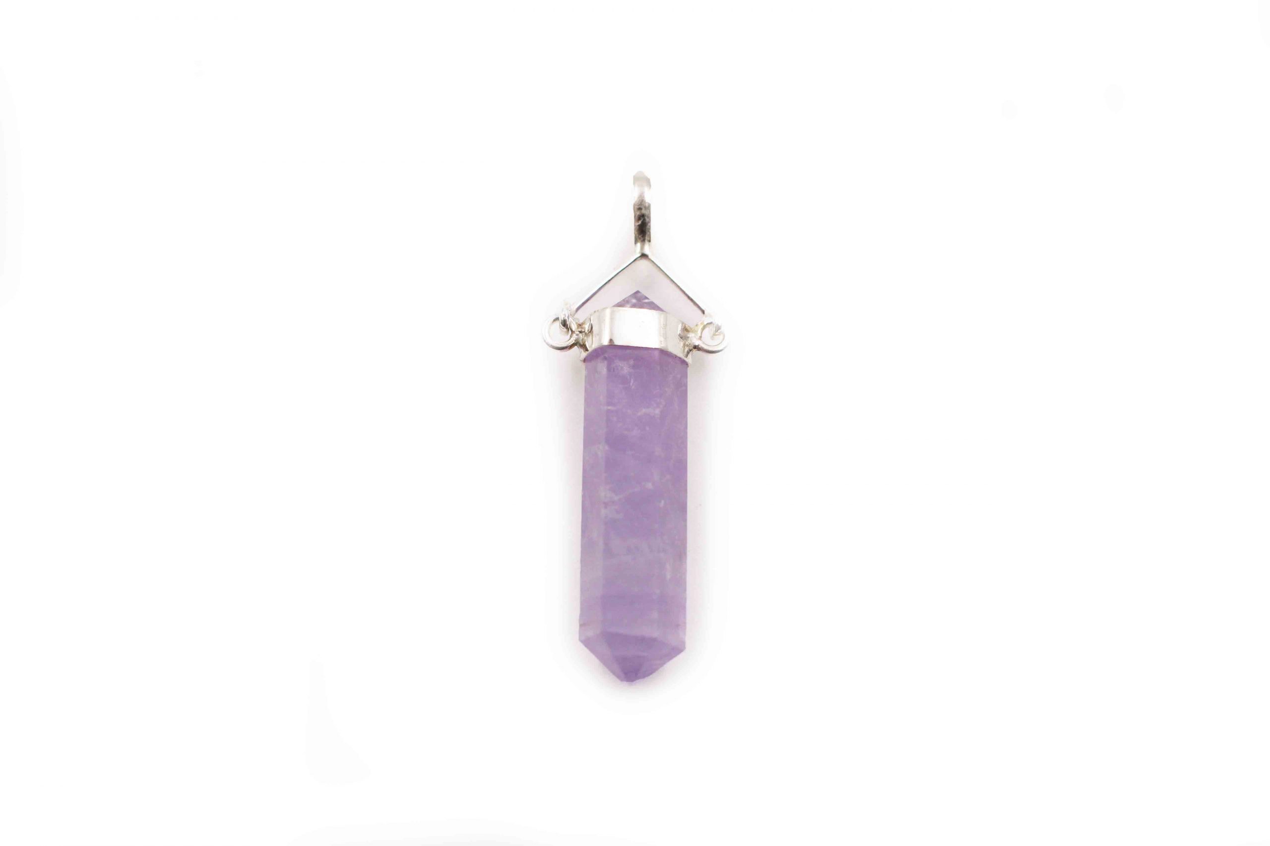 Purple Crystal Point Pendant  Silver A56 Amethyst Necklace
