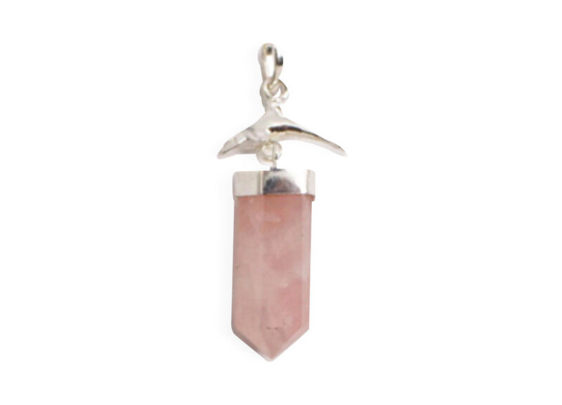 Rose Quartz Point with Dangling Dolphin Sterling Silver Pendant - Crystal Dreams