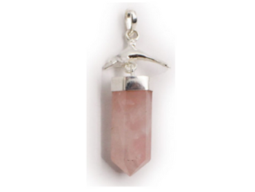 Rose Quartz "Double Dolphin" Point Pendant Sterling Silver -Crystal Dreams