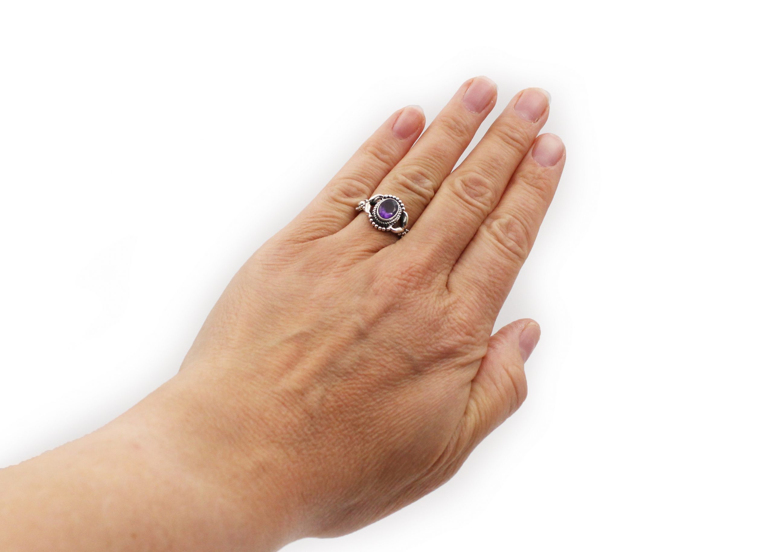 Amethyst Ovated Sterling Silver Ring - Crystal Dreams