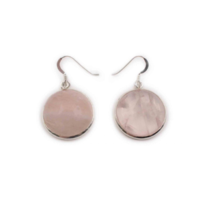 Rose Quartz “Circle Cabochon” Sterling Silver Earrings