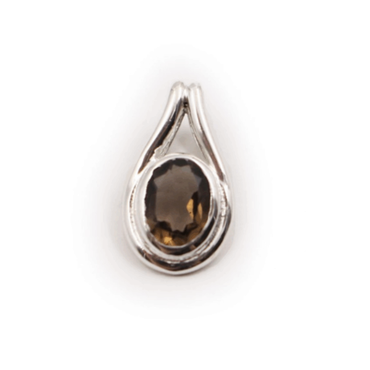 Pendentif Argent Sterling 925 Fait Main - Quartz Fumé Créé En Laboratoire - Inde