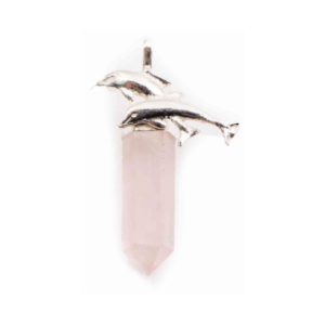 Rose Quartz “Double Dolphin” Sterling Silver Pendant