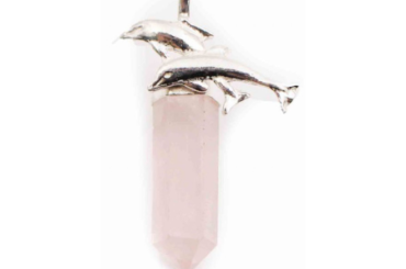 Rose Quartz "Double Dolphin" Point Pendant Sterling Silver -Crystal Dreams