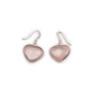 Boucles d’oreilles “single heart” de quartz rose en argent sterling