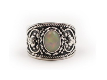 Opal Oval Ring In Sterling Silver- Crystal Dreams