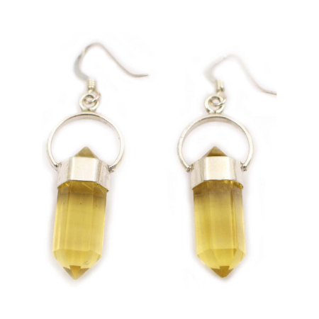 Yellow Fluorite Point Sterling Silver Earrings - Crystal Dreams