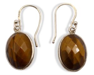 Tiger Eye “Faceted Cabochon” Sterling Silver Earrings