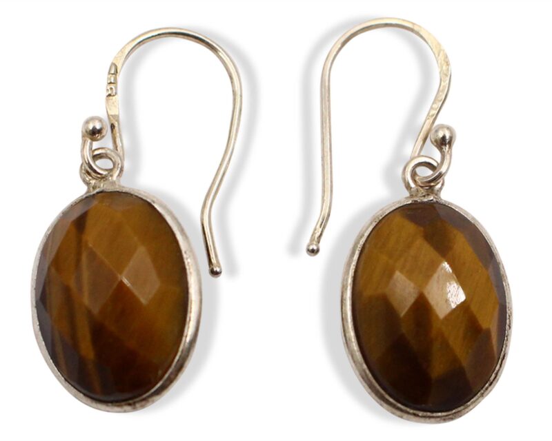 Tiger Eye "Faceted Cabochon" Sterling Silver Earrings - Crystal Dreams