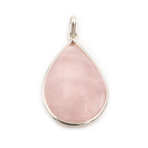 Pendentif de quartz rose “drop” cabochon en argent sterling