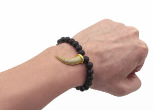 Lava Stone Bracelet with Horn Charm (8 mm)