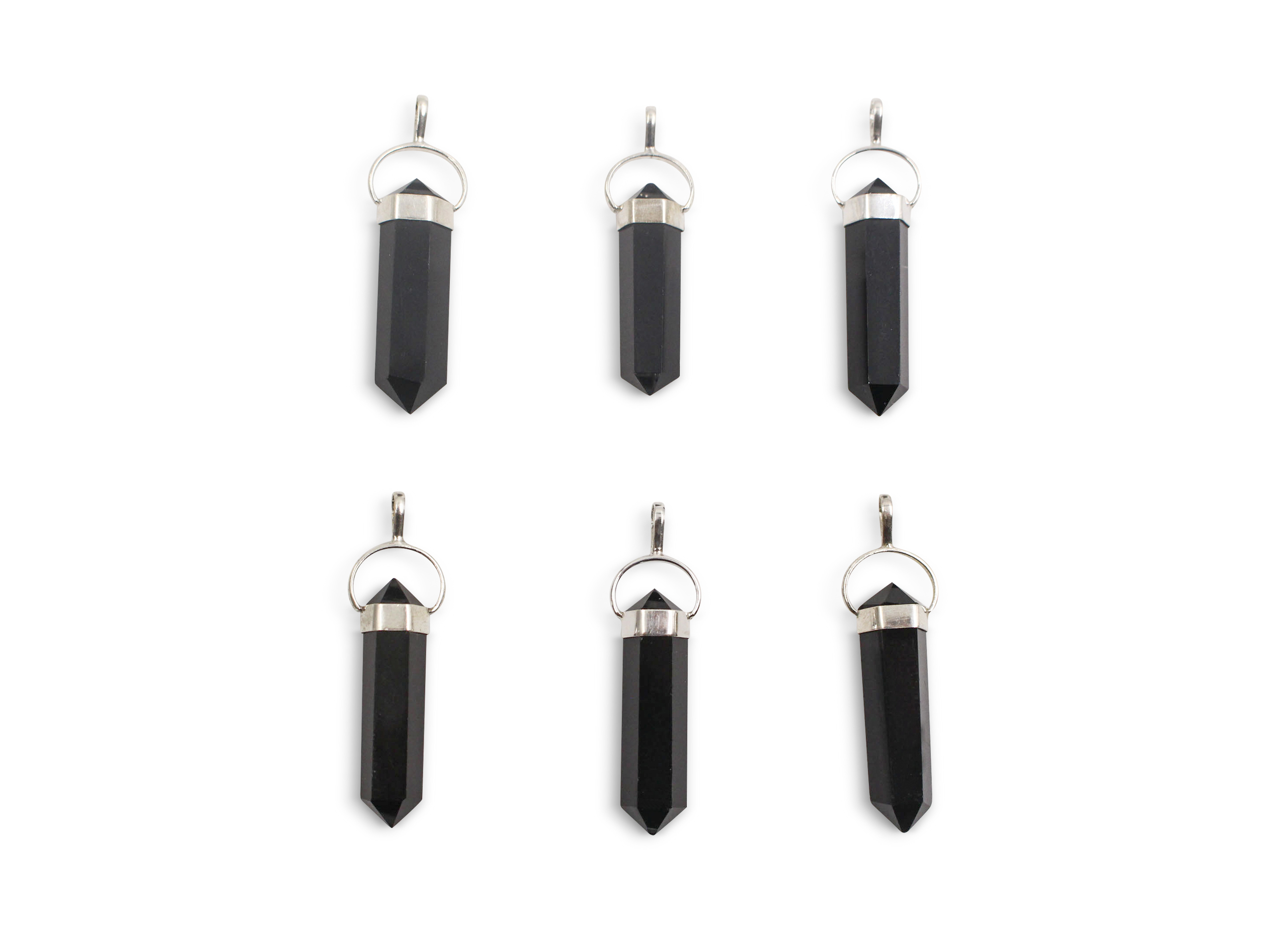 Black Onyx Twin Point Pendant Sterling Silver - Crystal Dreams