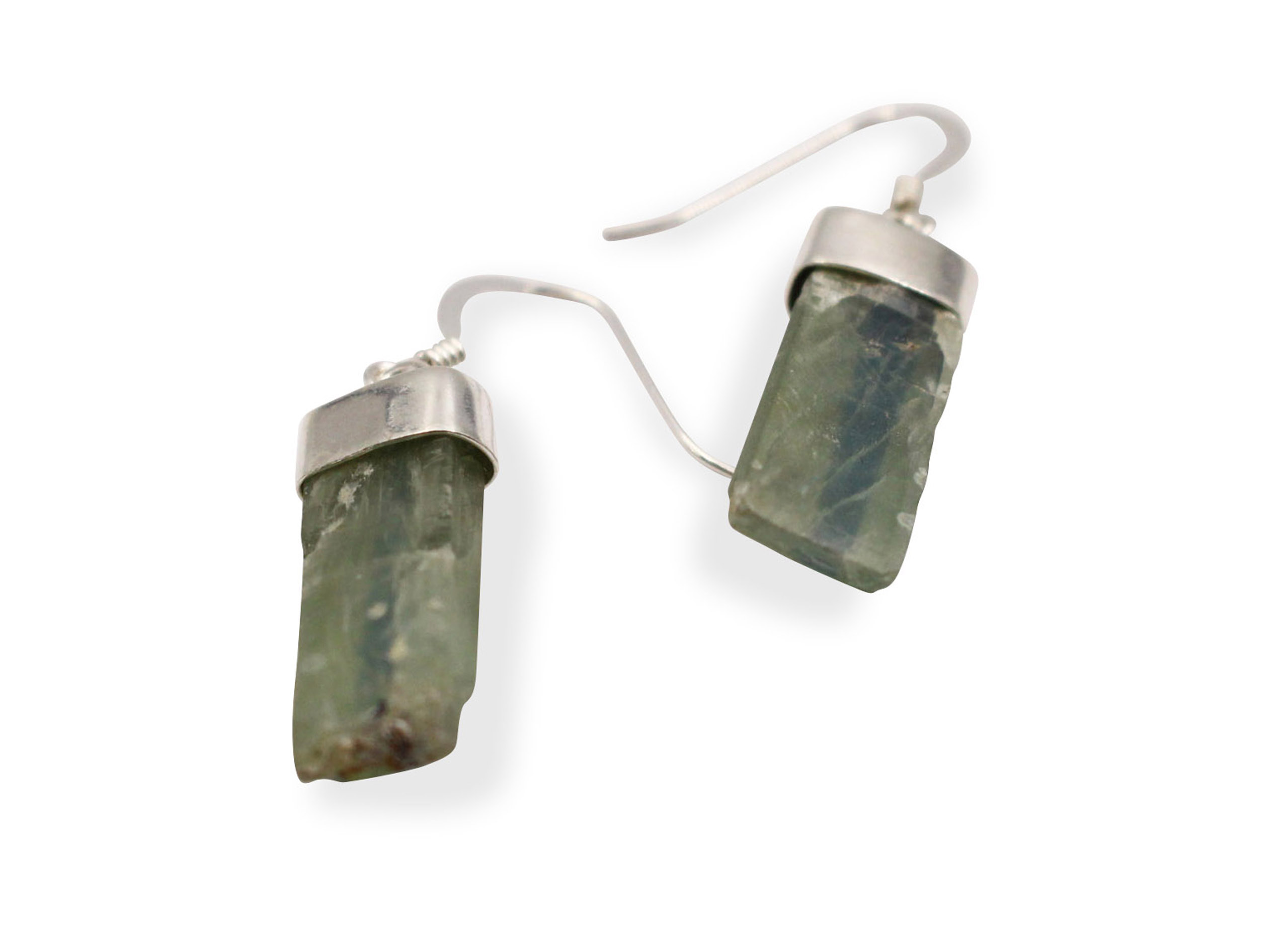 Green Kyanite “Rough” Earrings in Sterling Silver - Crystal Dreams