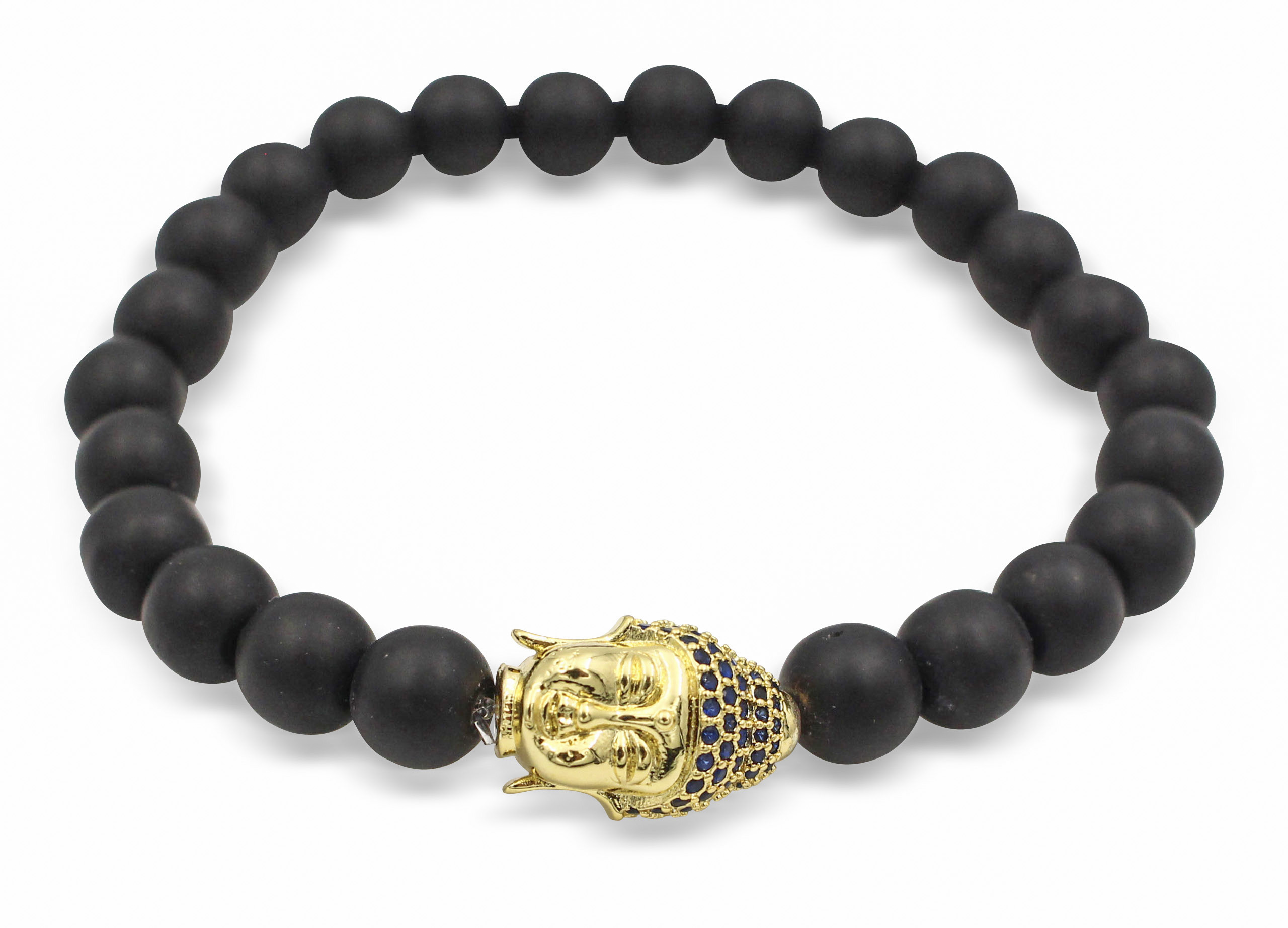 Matte Black Agate Bracelet with Buddha Charm (8mm)- Crystal Dreams