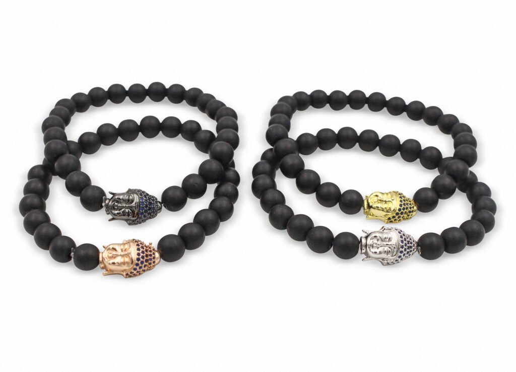Matte Black Agate Bracelet with Buddha Charm (8mm)- Crystal Dreams