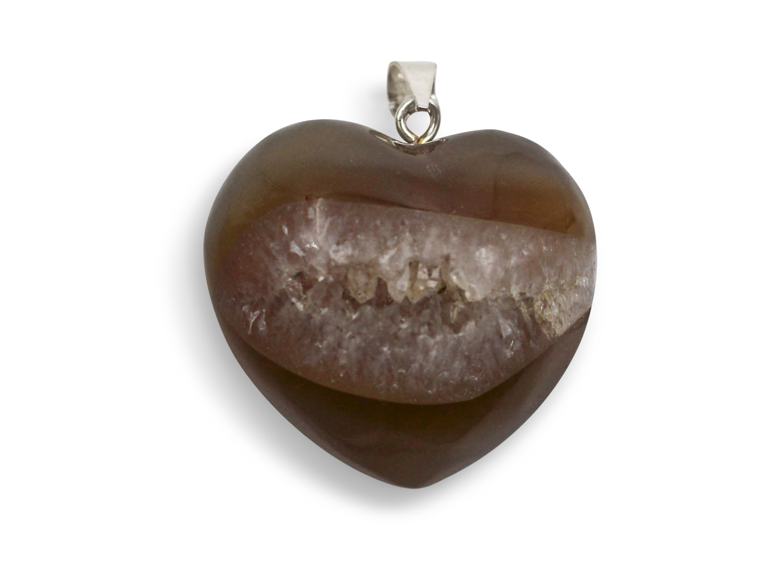 Agate Geod Puffy Heart Pendant Sterling Silver (Hand) - Crystal Dreams