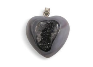 Agate Geode Puffy Heart Pendant Sterling Silver