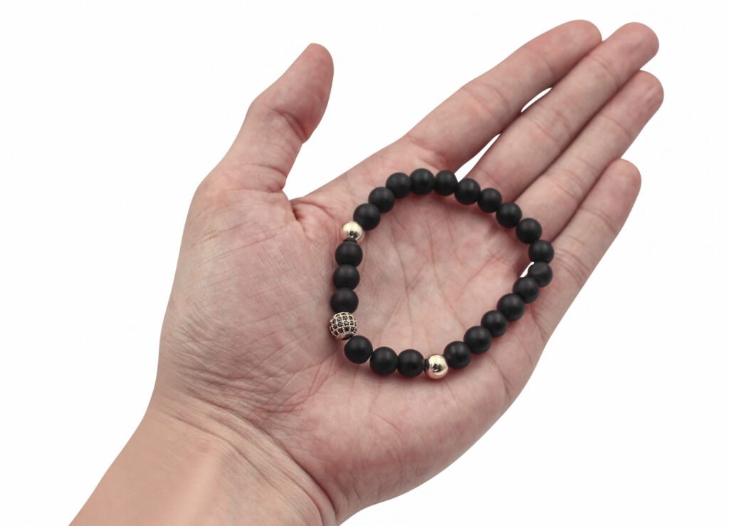 Matte Black Agate Bracelet with Sphere Charm- Crystal Dreams
