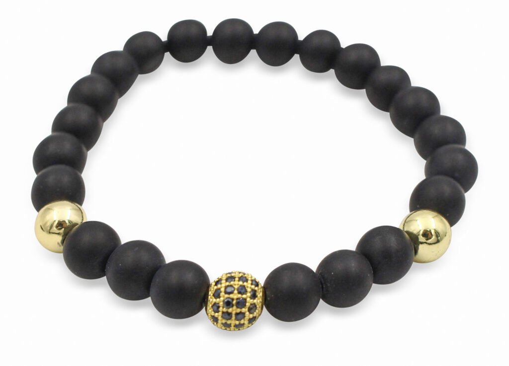 Matte Black Agate Bracelet with Sphere Charm- Crystal Dreams