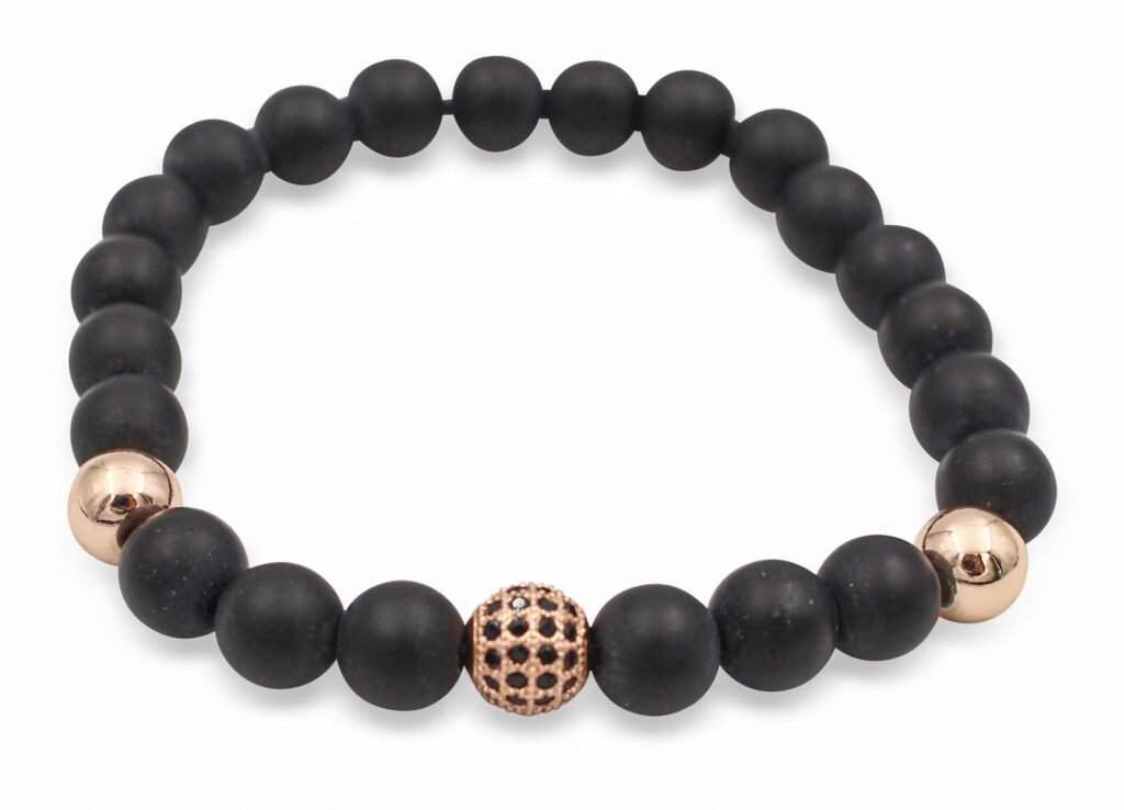 Matte Black Agate Bracelet with Sphere Charm- Crystal Dreams