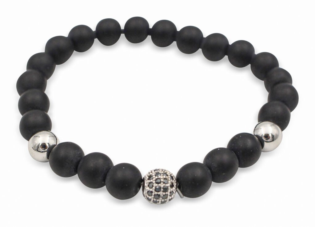 Matte Black Agate Bracelet with Sphere Charm- Crystal Dreams
