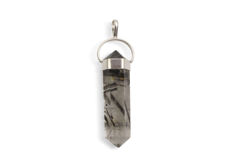 Tourmalinated Quartz Twin Point Sterling Silver Pendant - Crystal Dreams