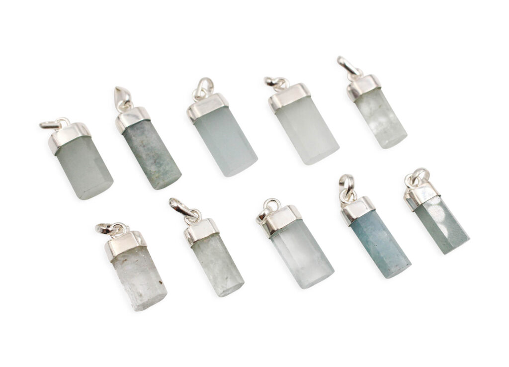 Aquamarine Polished Sterling Silver Pendants - Crystal Dreams