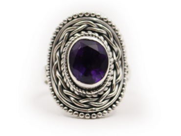 Amethyst Round Sterling Silver Ring - Crystal Dreams