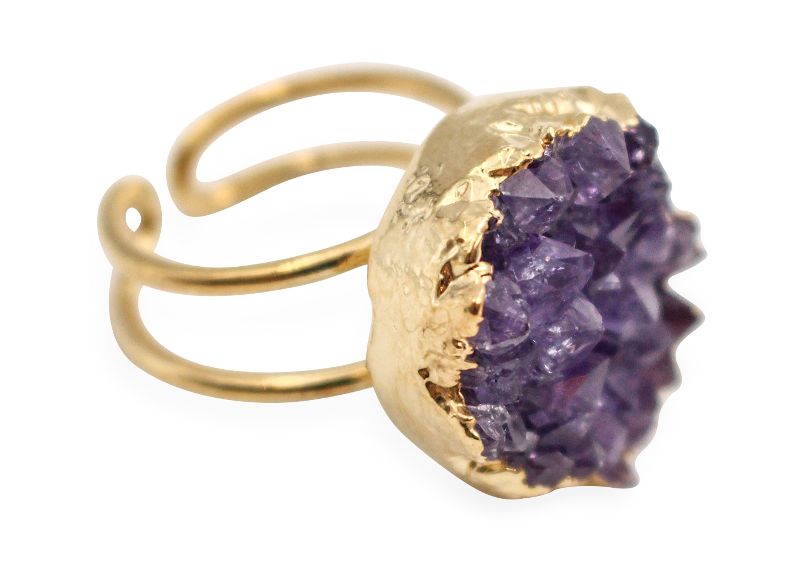 Adjustable Amethyst Druze Gold Ring - Crystal Dreams