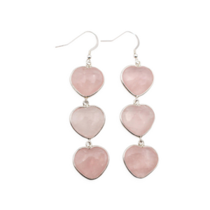 Rose Quartz “Triple Heart” Sterling Silver Earrings