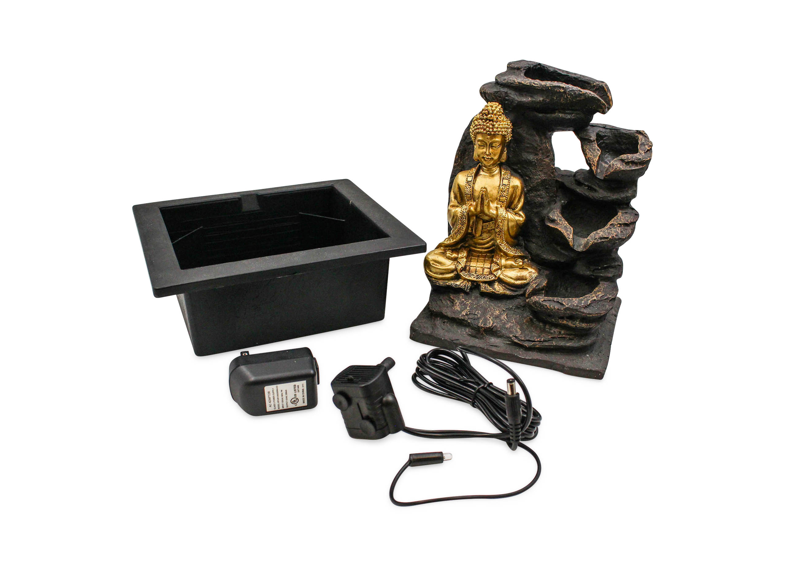 Meditating Golden Buddha Water Fountain - Crystal Dreams