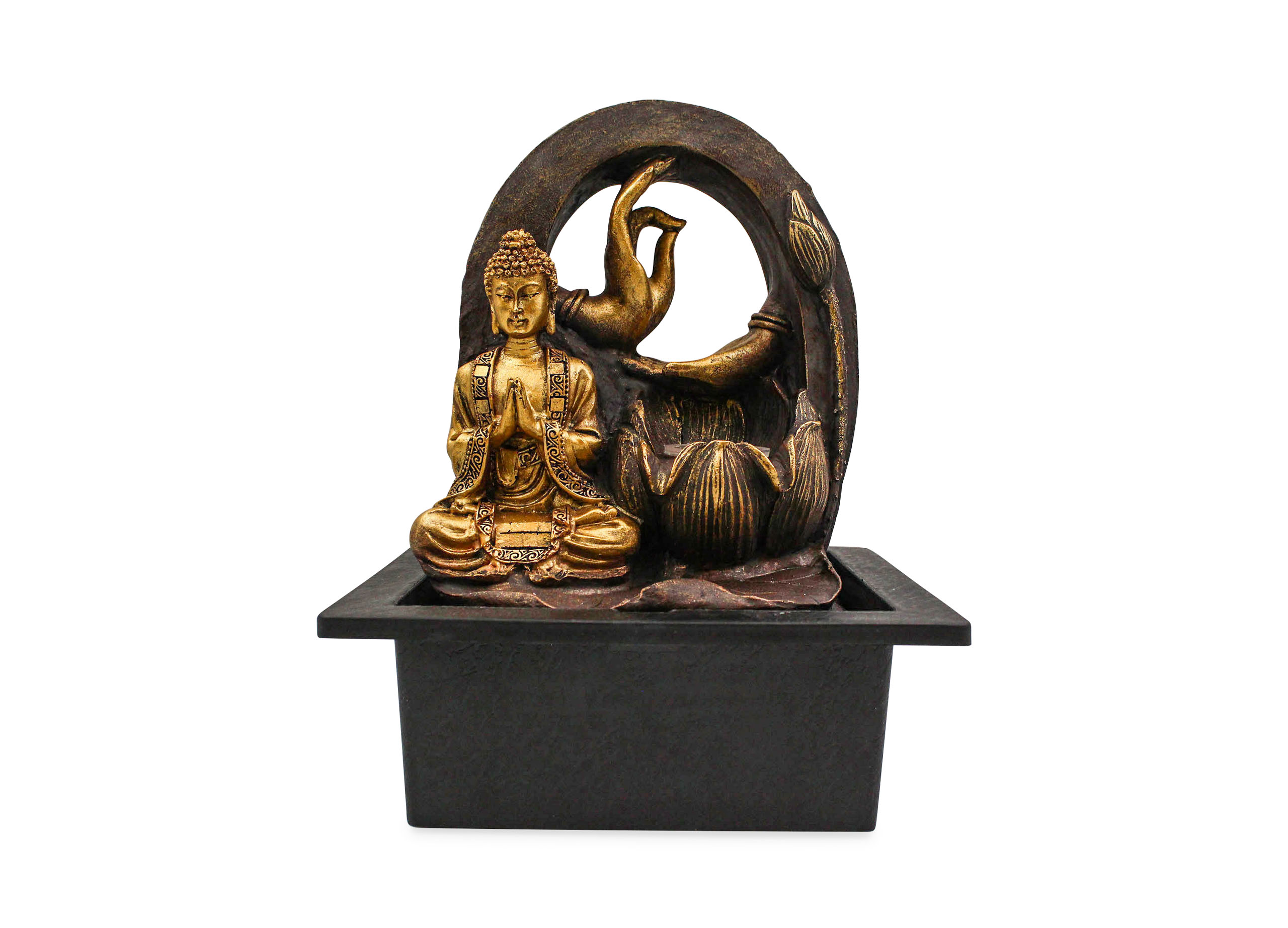 Golden Hand & Sitting Buddha Water Fountain - Crystal Dreams