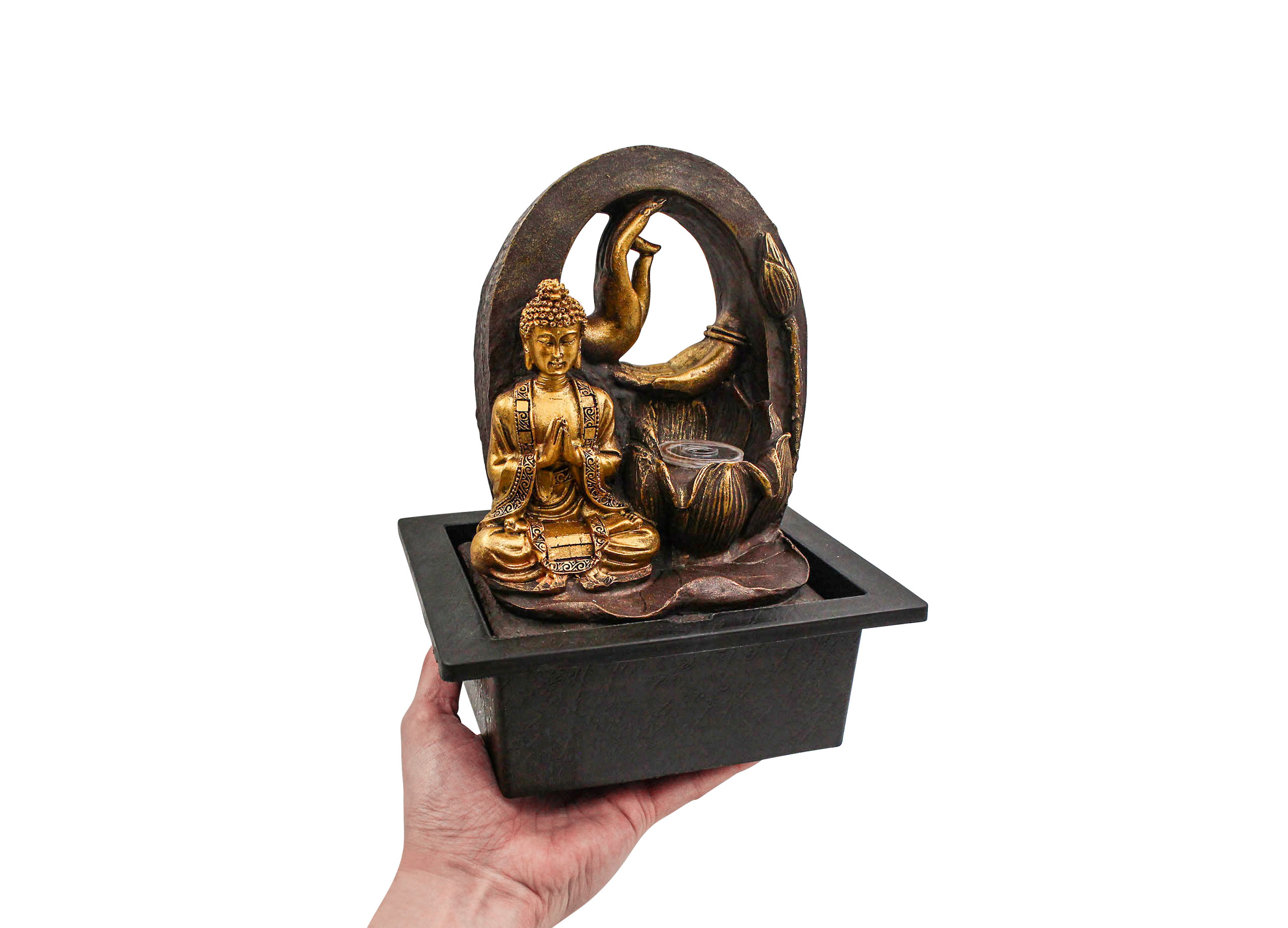 Golden Hand & Sitting Buddha Water Fountain - Crystal Dreams