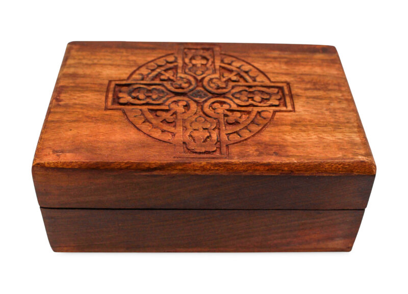 Wooden Box with Celtic Cross Carving