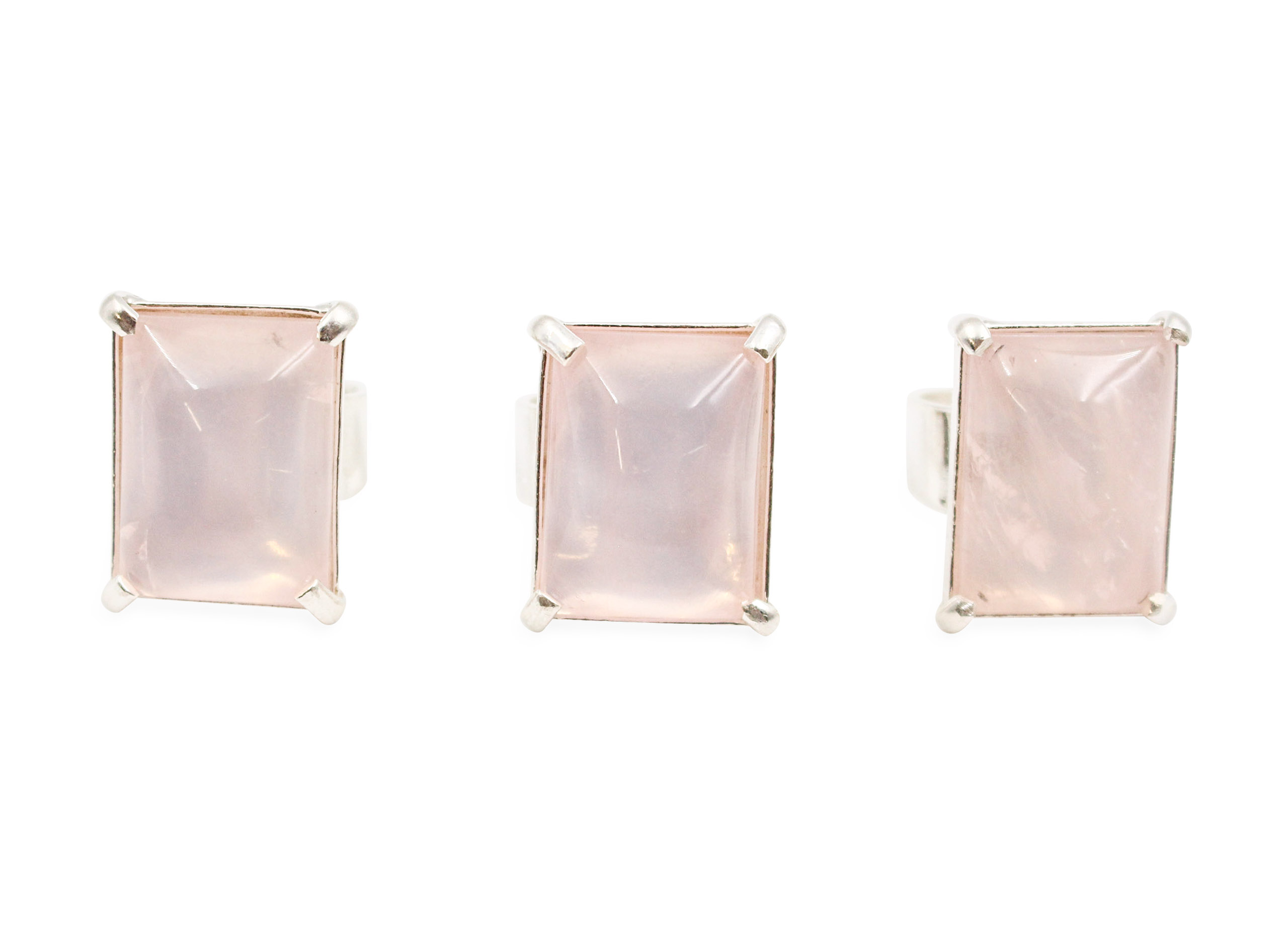 Rose Quartz Squared Cabochon Silver Ring - Crystal Dreams