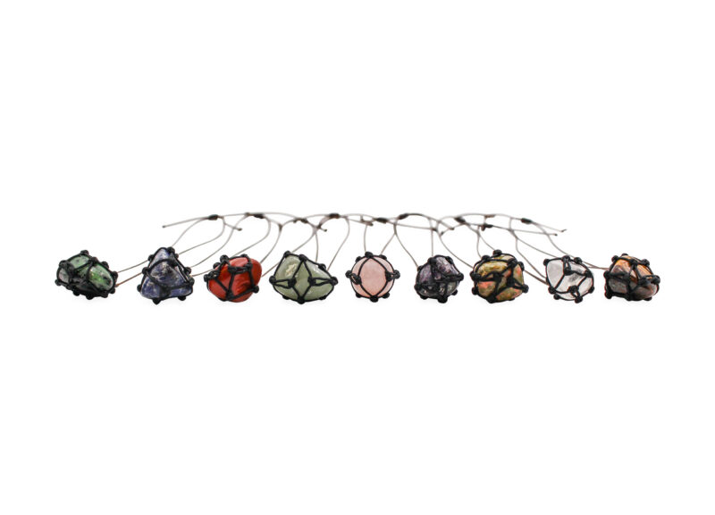 Polished Gemstone in Wrapped Net Necklace