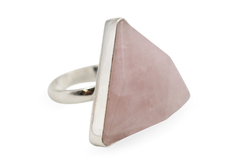 Rose Quartz Triangle Sterling Silver Ring