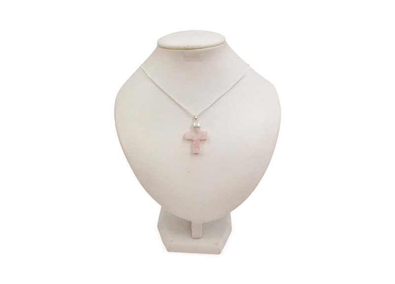 Rose Quartz “Cross” Polished Pendant Sterling Silver