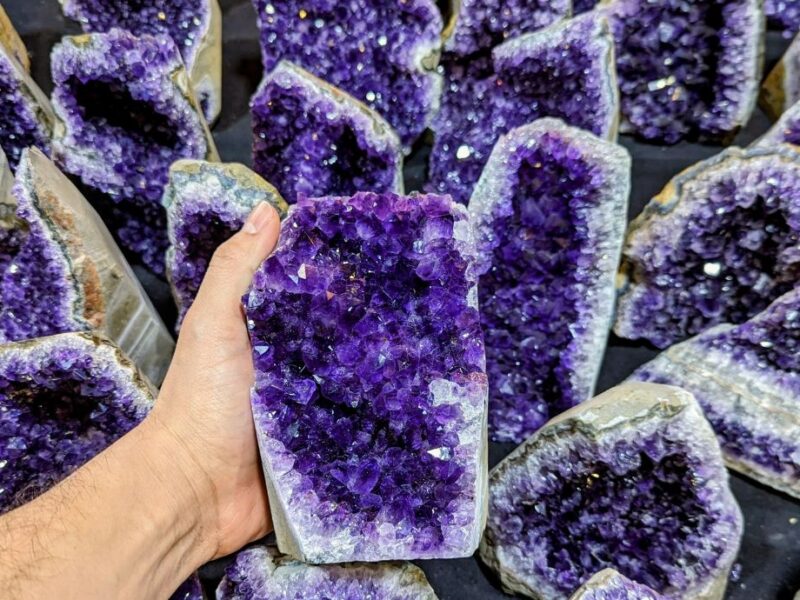 Calming crystals for anxiety held in hands.