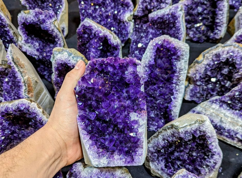 Calming crystals for anxiety held in hands.