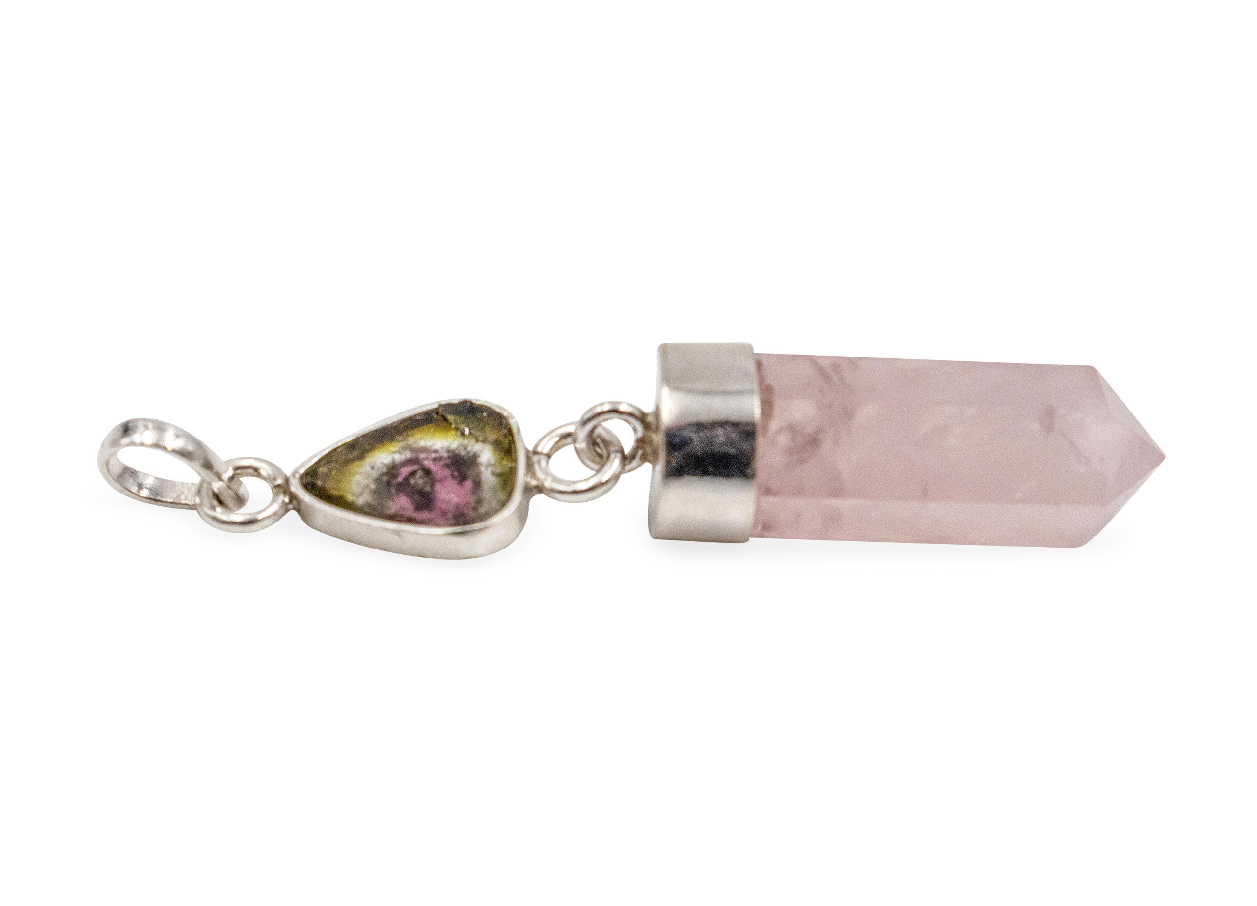 Watermelon Tourmaline Rose Quartz Pendant - Crystal Dreams