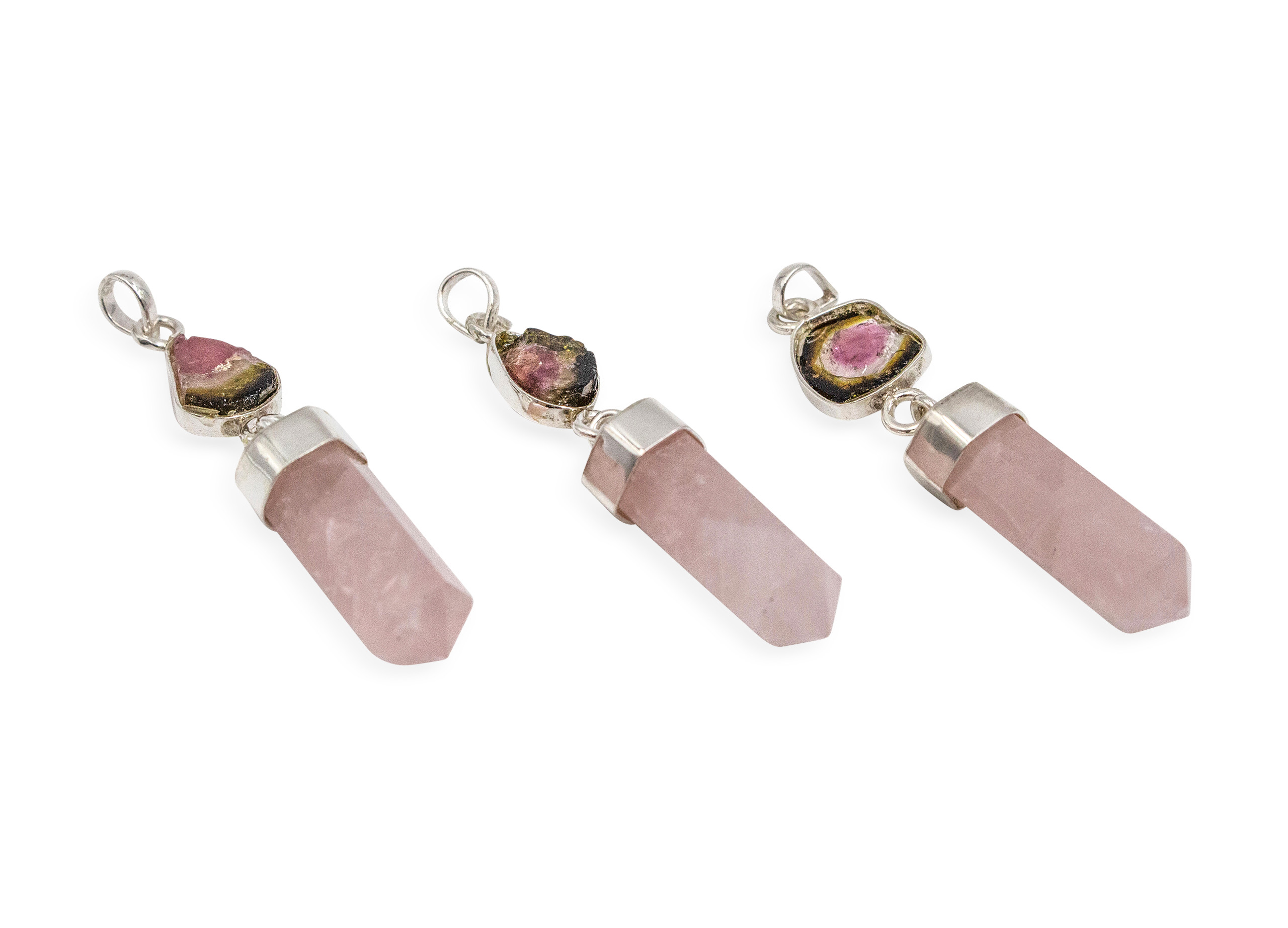 Watermelon Tourmaline Rose Quartz Pendant - Crystal Dreams